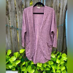 Heather pink open cardigan/ shrug sweater.